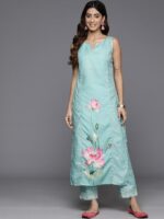 Ahalyaa Floral Printed Panelled Gotta Patti Kurta with Trousers