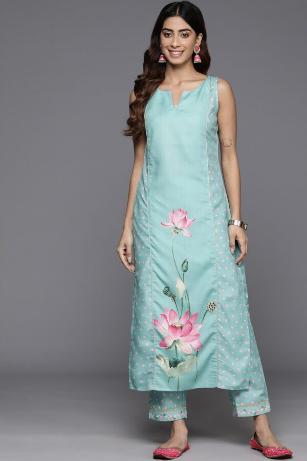 Ahalyaa Floral Printed Panelled Gotta Patti Kurta with Trousers