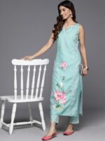 Ahalyaa Floral Printed Panelled Gotta Patti Kurta with Trousers - Image 6