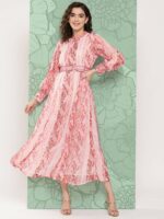 Juniper Abstract Printed Belted Fit & Flare Ethnic Dress