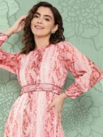 Juniper Abstract Printed Belted Fit & Flare Ethnic Dress - Image 2