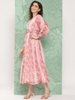 Juniper Abstract Printed Belted Fit & Flare Ethnic Dress - Image 3