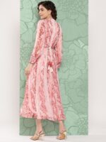 Juniper Abstract Printed Belted Fit & Flare Ethnic Dress - Image 4