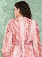 Juniper Abstract Printed Belted Fit & Flare Ethnic Dress - Image 6