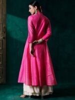 Juniper Ethnic Motif Woven Design Mandarin Collar Zari Chanderi Silk Anarkali Kurta - Image 4