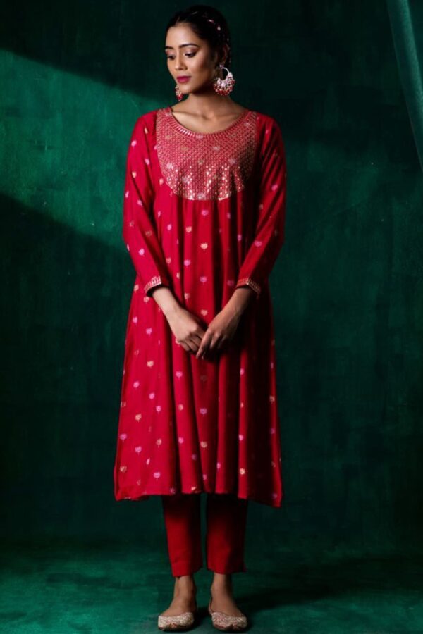 Juniper Ethnic Motifs Printed & Embroidered Anarkali Kurta
