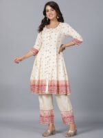 Juniper Ethnic Motifs Printed Panelled Thread Work Kurta With Trousers & Dupatta - Image 6