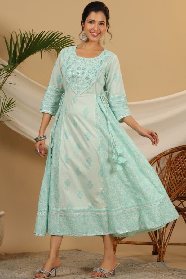 Juniper Ethnic Motifs Printed Sequined Detail A-Line Ethnic Dress
