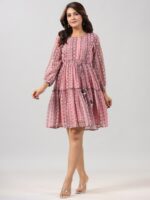 Juniper Geometric Printed Puff Sleeves Sequined Tiered Fit & Flare Dress - Image 4
