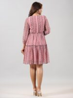 Juniper Geometric Printed Puff Sleeves Sequined Tiered Fit & Flare Dress - Image 5