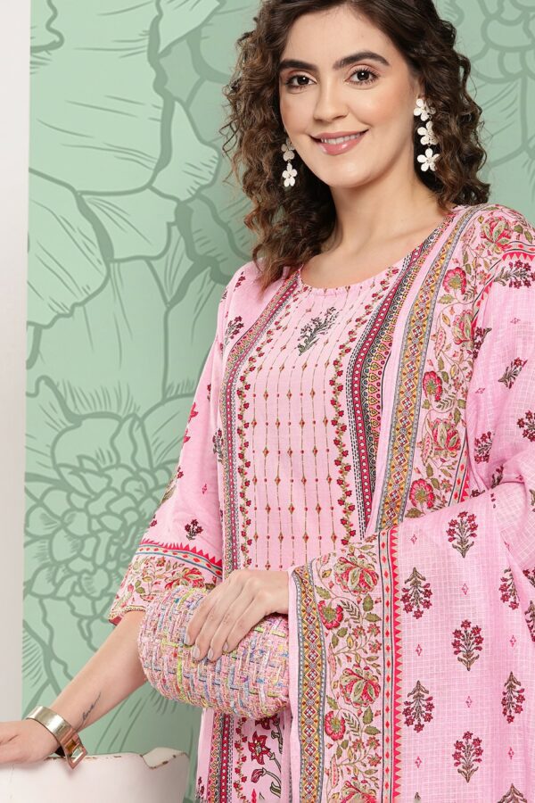 Juniper Women Floral Printed Regular Sequinned Pure Cotton Kurta with Palazzos & Dupatta