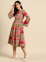 MABISH by Sonal Jain Abstract Printed Gathered Detail Midi Fit & Flare Waisted Dress - Image 3