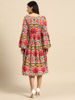 MABISH by Sonal Jain Abstract Printed Gathered Detail Midi Fit & Flare Waisted Dress - Image 4