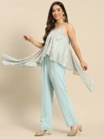MABISH by Sonal Jain Blue Printed Basic Jumpsuit with Layered - Image 3