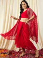MABISH by Sonal Jain Crop Top With Draped Skirt & Cape - Image 3