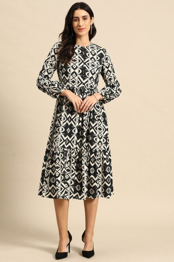 MABISH by Sonal Jain Ethnic Motifs Print Gathered Detail A-Line Midi Dress