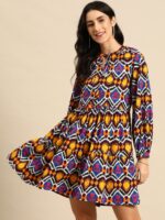 MABISH by Sonal Jain Ethnic Motifs Printed Gathered Detail Tiered A-Line Mini Dress