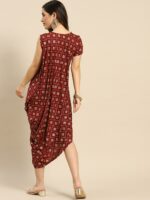 MABISH by Sonal Jain Floral Printed Gotta Patti Asymmetric Cowl Sheath Midi Dress - Image 4