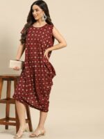MABISH by Sonal Jain Floral Printed Gotta Patti Asymmetric Cowl Sheath Midi Dress - Image 5
