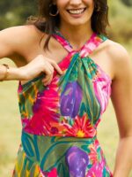 MABISH by Sonal Jain Floral Printed Halter Neck Georgette Fit & Flare Dress - Image 2