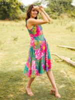 MABISH by Sonal Jain Floral Printed Halter Neck Georgette Fit & Flare Dress - Image 3