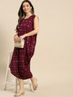 MABISH by Sonal Jain Geometric Printed Gotta Patti Asymmetric Cowl Sheath Midi Dress - Image 5