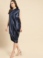 MABISH by Sonal Jain Navy Blue Satin Finish Cowl Dress - Image 3