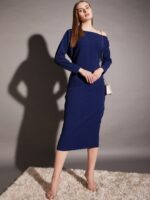 MABISH by Sonal Jain Off-Shoulder Long Sleeves Sheath Midi Dress