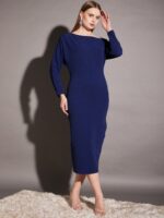 MABISH by Sonal Jain Off-Shoulder Long Sleeves Sheath Midi Dress - Image 3