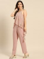 MABISH by Sonal Jain Pink Printed Basic Jumpsuit with Layered - Image 3