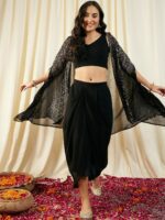 MABISH by Sonal Jain V-Neck Sleeveless Crop Top With Draped Skirt & Cape