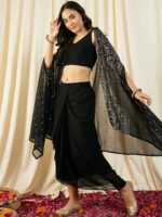MABISH by Sonal Jain V-Neck Sleeveless Crop Top With Draped Skirt & Cape - Image 3