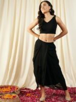 MABISH by Sonal Jain V-Neck Sleeveless Crop Top With Draped Skirt & Cape - Image 5
