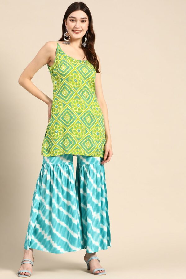 MABISH by Sonal Jain Women Bandhani Kurti With Leheriya Sharara