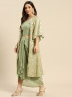 MABISH by Sonal Jain Women Green Printed Top with Pleated Skirt & Jacket - Image 6
