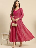 MABISH by Sonal Jain Women Magenta Ethnic Motifs Printed Layered Kurta with Trousers - Image 8