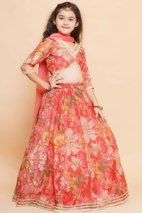Bitiya by Bhama Girls Printed Zari Sequined Ready to Wear Lehenga & Blouse With Dupatta