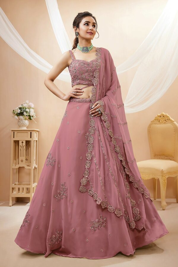 FABPIXEL Embroidered Sequinned Semi-Stitched Lehenga & Unstitched Blouse With Dupatta