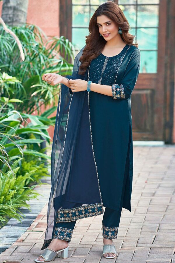KALINI Yoke Design Sequinned Kurta with Trousers & Dupatta