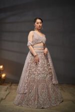 Lavender - Rakul Preet Wear Wedding Multi Sequins Heavy Zarkan Net Embroidered Semi-Stitched Bridal Lehenga choli - Image 2