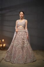 Lavender - Rakul Preet Wear Wedding Multi Sequins Heavy Zarkan Net Embroidered Semi-Stitched Bridal Lehenga choli - Image 3