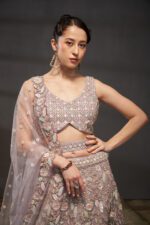 Lavender - Rakul Preet Wear Wedding Multi Sequins Heavy Zarkan Net Embroidered Semi-Stitched Bridal Lehenga choli - Image 4