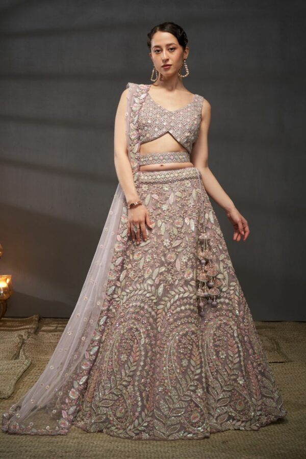 Lavender - Rakul Preet Wear Wedding Multi Sequins Heavy Zarkan Net Embroidered Semi-Stitched Bridal Lehenga choli