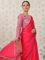 Ode by House of Pataudi Embroidered Pearls Gotta Patti Satin Saree - Image 6