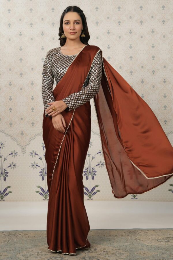 Ode by House of Pataudi Embroidered Satin Saree