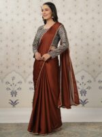 Ode by House of Pataudi Embroidered Satin Saree - Image 2