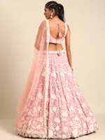 Rosegold - White Color Sequined Chinon Embroidered Semi-Stitched Lehenga choli - Image 4