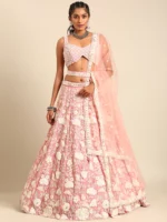 Rosegold - White Color Sequined Chinon Embroidered Semi-Stitched Lehenga choli