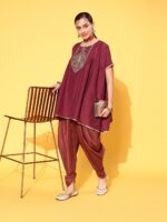 Sangria Women Ethnic Motifs Embroidered Sequinned Kurta with Dhoti Pants