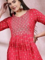 Stylum Pink Ethnic Motifs Printed & Embroidered Empire Anarkali Kurti With Dhoti Pant - Image 2